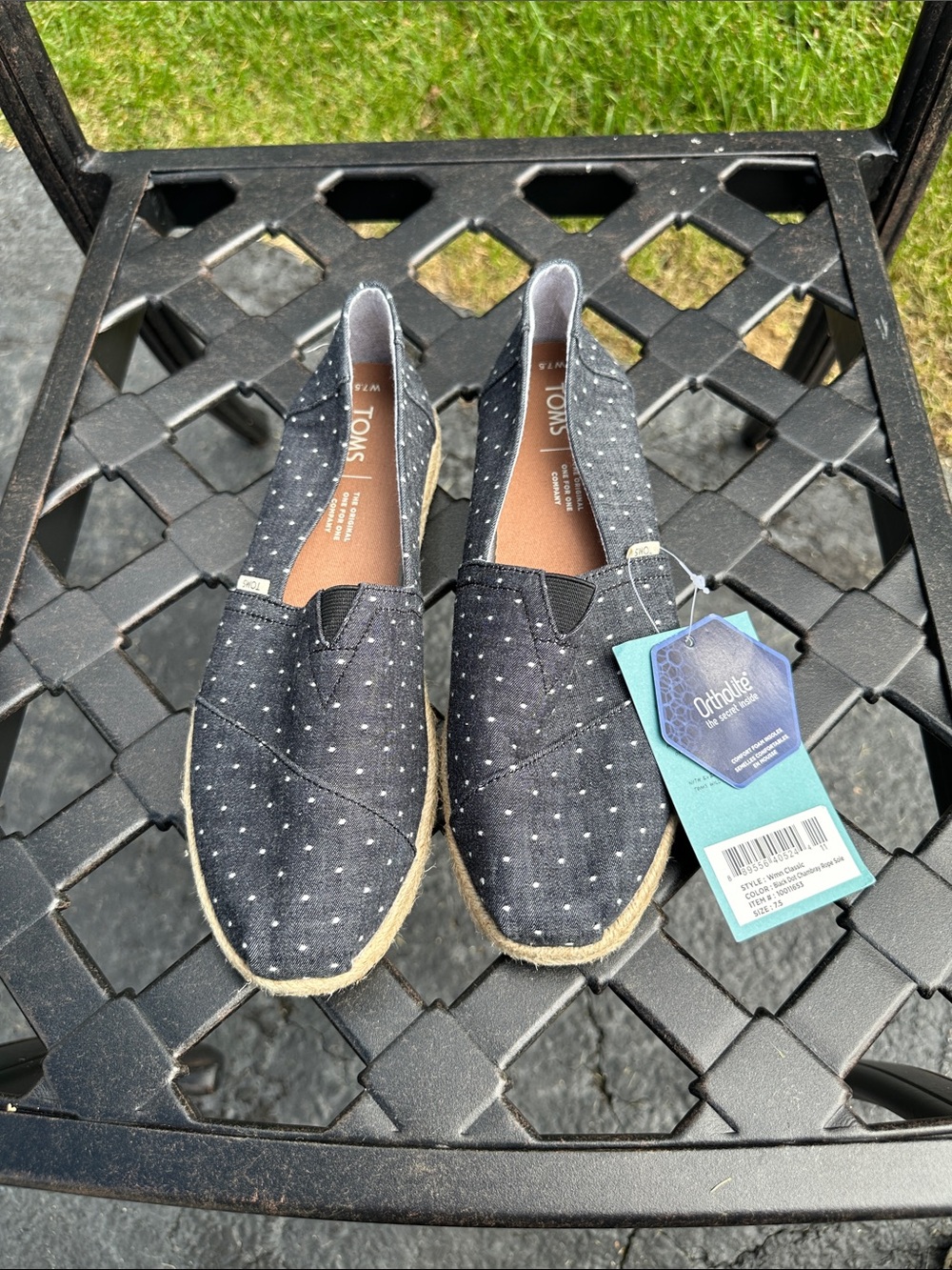 TOMS greyish black Dot Espadrille Slip-Ons